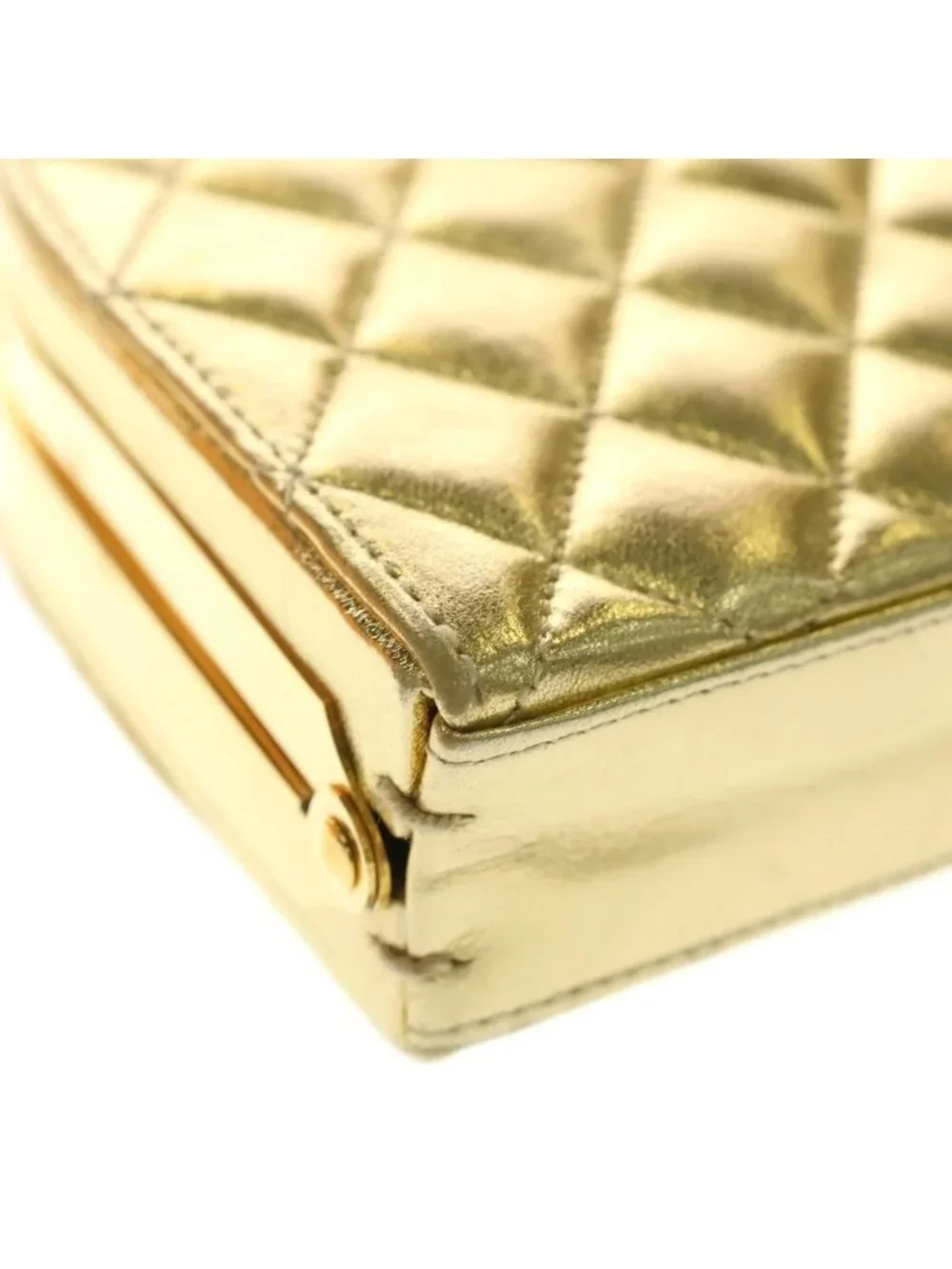 Chanel Kiss Lock Chain Mini Shoulder Bag Gold Leather